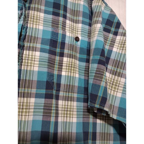 Red Head Shirt Men's Size 2xl Button Front Short‎ Sleeve Blue Plaid - Picture 3 of 6
